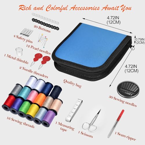 Sewing Kit Gifts for Grandma, Mom, Friend, Traveler, Adults, Beginner, Emergency,Sewing Supplies Accessories with Scissors,Sewing Needles Thimble, Thread,Tape Measure etc (Dark Turquoise, S) - color: Dark Turquoise, size: 1 Pack