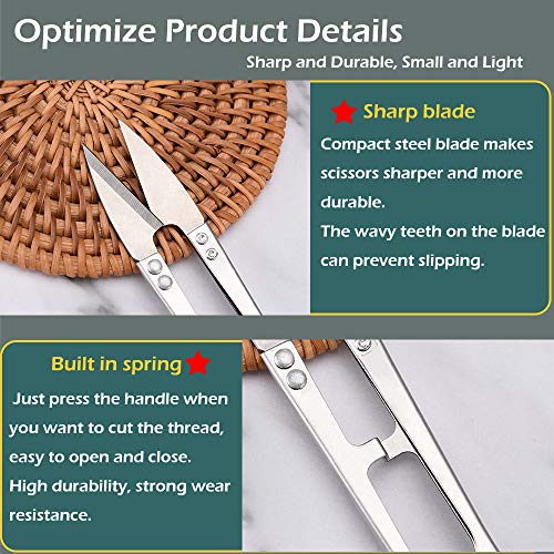 Zittop 2pcs Premium Stainless Steel 4.2in U Sewing Scissors Clippers, Embroidery Yarn Scissors Mini Thread Sewing Cutter, Yarn Fishing Mini Small Snips Trimming Nipper Great for Stitch (Silver).