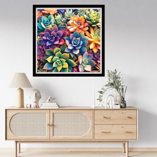 Fanxvivy Counted Cross Stitch Kits for Adults 11CT Unprinted Cross-Stitch Patterns Embroidery Kits Easy Cross Stitching Needlepoint Kits-Colorful Succulent Plants 18x18 inch - color: DIYcraft27