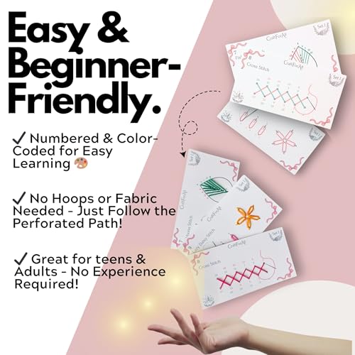 Embroidery Cards Perforated Level 2 Starter DIY Kit | Beginner Colored Patterns, Premium Cardstock Cards, Complete Toolkit, Tools, Illustrated Step by Step Instructions | Handmade Kit Gift (Blue) - color: Blue