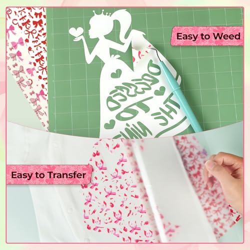 HTVRONT Pink Bow Heat Transfer Vinyl - 11 Pack Patterned HTV for T-Shirts - color: Pink Bow HTV