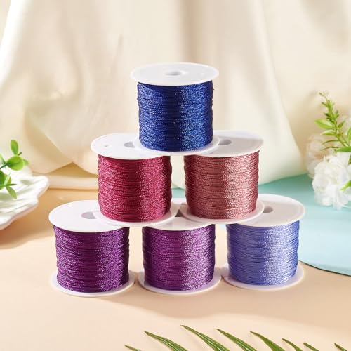 KISSITTY 328 Yards 6 Rolls Polyester Braided Metallic Thread Jewelry Beading Thread Thin Beading String Embroidery Threads for Jewelry Making Embroidery DIY Braided Bracelets Sewing Craft Bead Weaving - style: Assorted 3