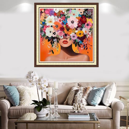 Findvoor Counted Cross Stitch Kits for Adults Full Range of Cross Stitching Embroidery Unprinted Pattern for Beginners, 11CT Needlepoint Kit Patterns Embroidery Kits-Magical Flower Girl 18x18 inch - color: ColorCraft22