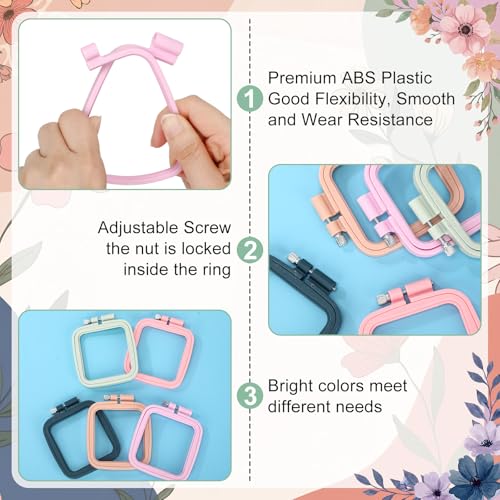 Hotop 10 Pcs Mini Embroidery Hoops ABS Plastic Cross Stitch Hoop for DIY Craft Art Sewing Needlework Cross Stitch Embroidery Projects(Square) - style: Square