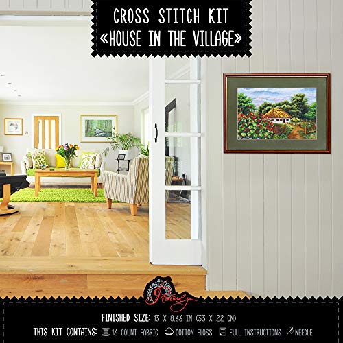 Povitrulya House in the Village - Counted Cross Stitch Kit, 14 Count Aida Cloth, 13" х 8.66" - color: House in the Village
