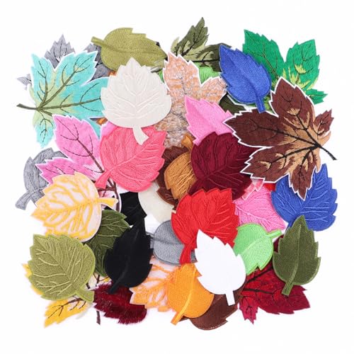 40Pcs Embroidered Iron On Patches, Sew on Applique Leaves Style Repair Patch for Clothes, Dress, Hat, Jeans, DIY Accessories - color: 40PCS Leaves Set