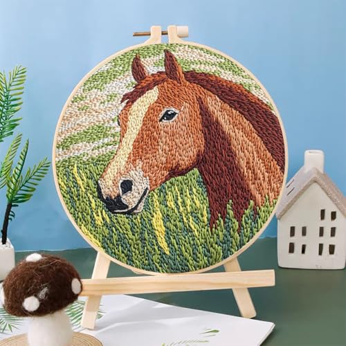 Punch Needle Kits Brown Horse and Green Grass 20x20cm-7