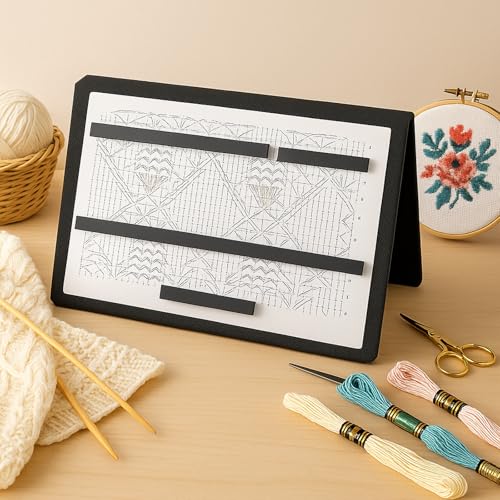 Flutesan 1 Pcs Knitting Pattern Holder, Fold up Cross Stitch Knitting Chart Keeper with Replacement Magnets, Magnetic Cross Stitch Accessories (Folded Size 6.1 x 9 Inch,Black) - color: Black, size: Folded Size 6.1 x 9 Inch