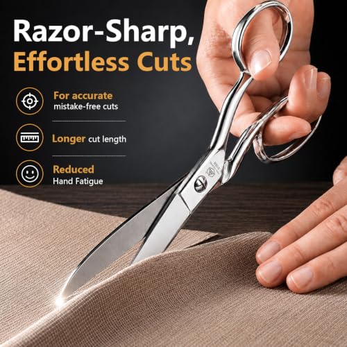 8-Inch Fabric & Sewing Scissors, Forged Stainless Steel, Bent Handle - color: Silver, size: 8 Inch