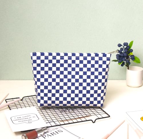getgto 2 Pcs Makeup Bags, Large Cosmetic Bag Travel Toiletry Bag - color: Blue Checker