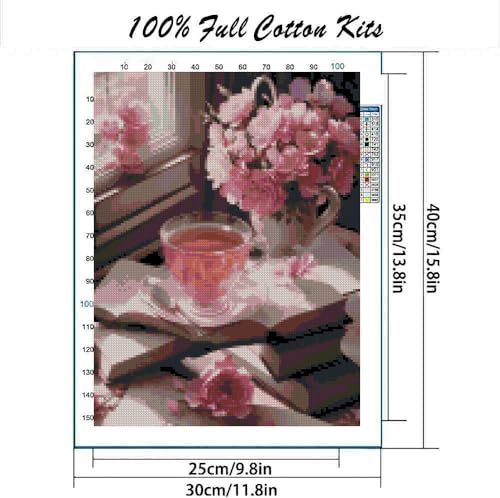 Books and Flowers Stamped Cross Stitch Kits，Flower Embroidery Starter Kit for Adult Beginners, 11CT Cross-Stitch Patterns Dimensions Kit Arts，Needlepoint Kit Crafts for Home Decor 15.7x11.8 inch - color: T006