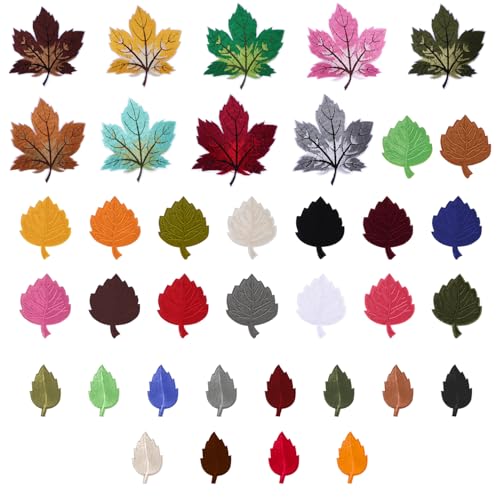 40Pcs Embroidered Iron On Patches, Sew on Applique Leaves Style Repair Patch for Clothes, Dress, Hat, Jeans, DIY Accessories - color: 40PCS Leaves Set