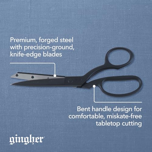 Gingher 8" Featherweight Bent Handle Fabric Scissors, Black Nylon Handles