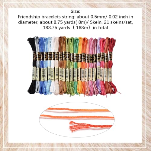 21 Skeins 6 Strands Variegated Embroidery Floss Cross Stitch Threads Gradient Color Friendship Bracelet Needlepoint String Thread for Jewelry Making Bracelet Knitting Stitching Crafts Supply