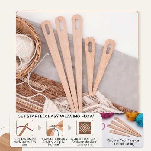 Weaving Needle 5Pcs DIY Wooden Big Eye Knitting Needles Tapestry Weaving Crafts Tools Wooden Big Eye Knitting Needles