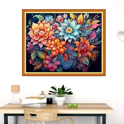 Dimensean Stamped Cross Stitch Kits Full Range of Embroidery Patterns Starter Kits for Beginners Adult DIY Cross Stitches Needlepoint Kits 11CT-Magic Flower 16x20 inch - color: Craftpattern03