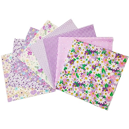 8 pcs/lot Fabric Bundles Top Cotton 19.69" x 19.69" (50cm x 50cm) Quilt, Pre-Cut Squares Sheets for Patchwork Sewing Quilting Crafting, Purple Floral. - color: M-8