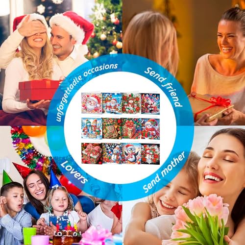 Diamond Art Painting Christmas Cards, 12 Pack DIY 5D Diamond Greeting Cards Kits for Adults Diamond Xmas Greeting Cards with Envelopes Gem Christmas Gift for Families, Friends, Partners - color: Xmas-12pcs