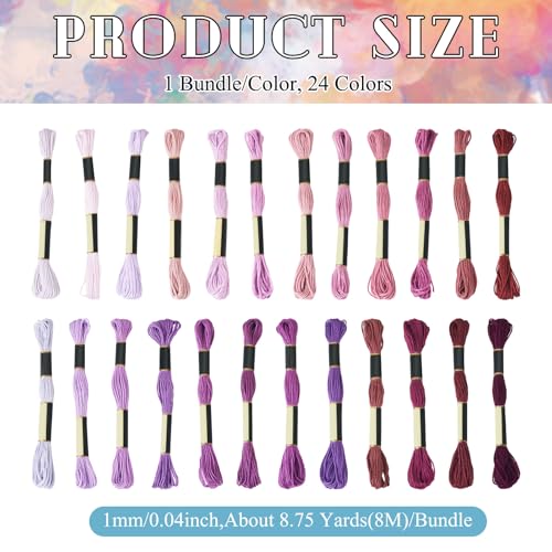 24 Skeins Embroidery Thread Floss 1mm Friendship Bracelet String Making 6 Ply Polyester Cross Stitch Kit Supplies 24 Color 8.75 Yards(8m)/Skein - color: 24 Colors E