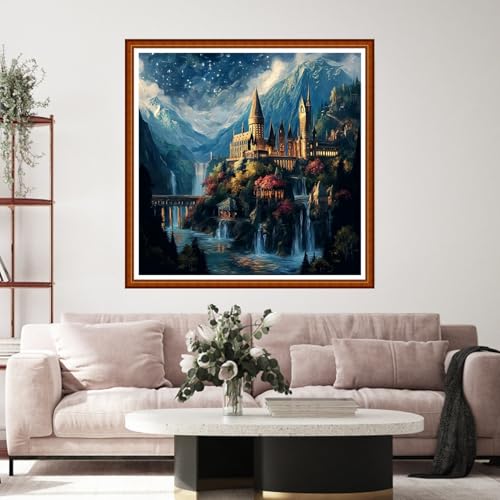 Funart Stamped Cross Stitch Kits for Beginners Full Range of Cross Stitching Preprinted Embroidery Kits for Adults, 11CT Embroidery Pattern Needlepoint Kits-Mountain Magic Castle 18x18 inch - color: ColorArt64