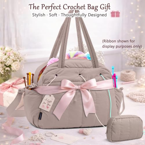 MYBAGZING Large Crochet Bag Organizer w/Crochet Hook Case & Yarn Grommets - color: Grey
