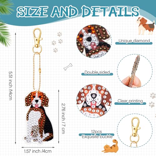 Junkin 12 Pcs Cross Diamond Painting Keychains, 5D DIY Craft Kits - style: Puppy