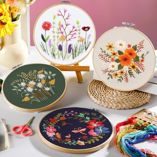 wtisan 4 Pack Embroidery kit for Beginners Cross Stitch Kits for Adults - color: KIT 01