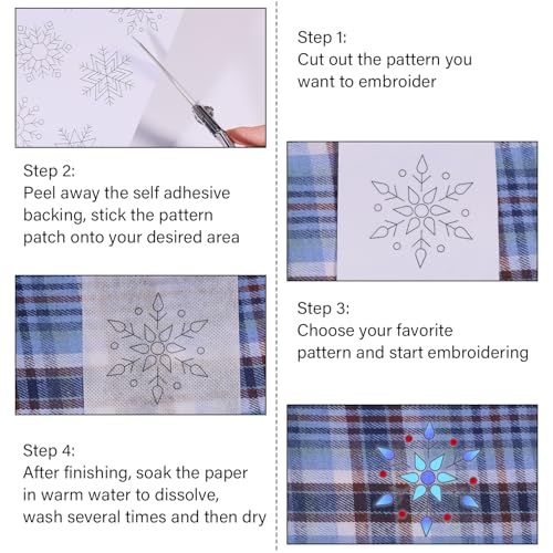 GLOBLELAND 4 Sheets Christmas Snowflake Water Soluble Embroidery Pattern - color: Christmas Snowflake