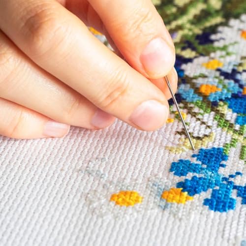 Essentials By Leisure Arts Aida Cloth, 14 Count, Barely Blue Cross Stitch Fabric, Embroidery Fabric, Cross Stitch Supplies for Crafting, Stitching, and Sewing Projects 12X18