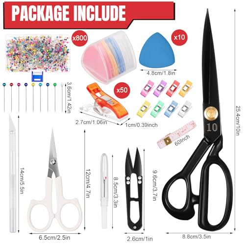Lasnten 10'' Fabric Scissors Heavy Duty Sewing Scissors for Fabric Cutting
