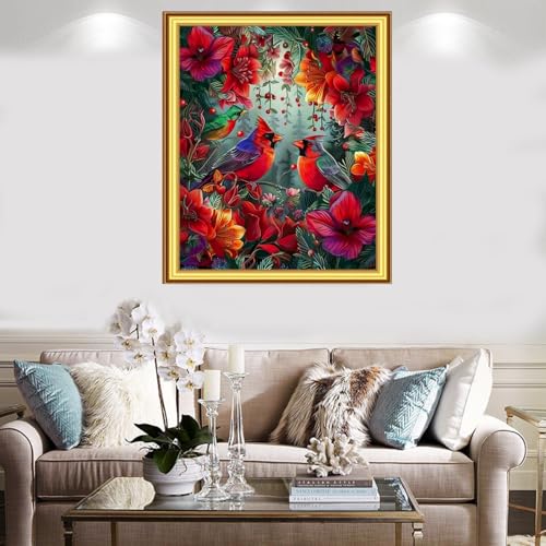 Foxnyart Stamped Cross Stitch Kits Full Range of Embroidery Needlework Starter Kits for Beginners Adults 11CT Embroidery Patterns Art Crafts DIY Needlepoint Kit-Flower Bird 16x20 inchs - color: DIYcolor12