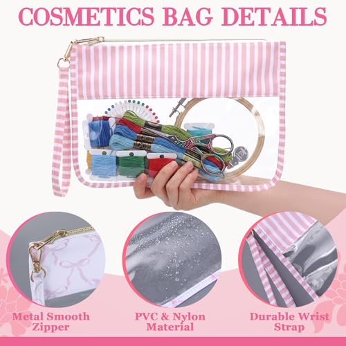 Sabary 6 Pack Pink Floral Needlepoint Project Bag Bow Pouch 7.9" x 13" - color: Pink, size: 7.9" X 13", style: Floral