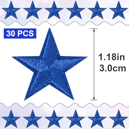 PAGOW 30 Pcs Star Iron on Patch, 1 Inch Sew on Star Embroidered Patches - color: 30 Blue