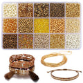 15 Color Glass Seed Tube Bugle Beads Bracelet Jewelry Making Kit,Gold - color: Gold