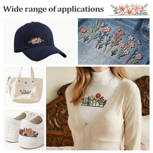 TAHULIK Water Soluble Stabilizer for Embroidery, 3 Sheets Water Soluble Embroidery Patterns, Stick and Stitch Embroidery Patterns, Transfer Paper with Pre-Printed Flower Leave for Hand Sewing