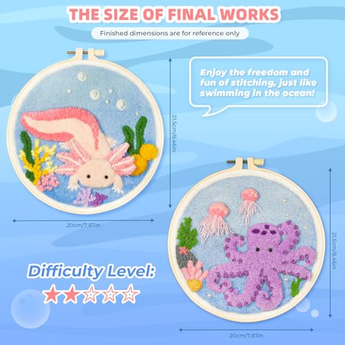 Punch Needle Kits Adults Beginner,Punch Needle kit for Beginners, Embroidery kit for Beginners,Includes All Tools and Materials,Easy to Follow Instructions and Videos-(Axolotl+Octopus)