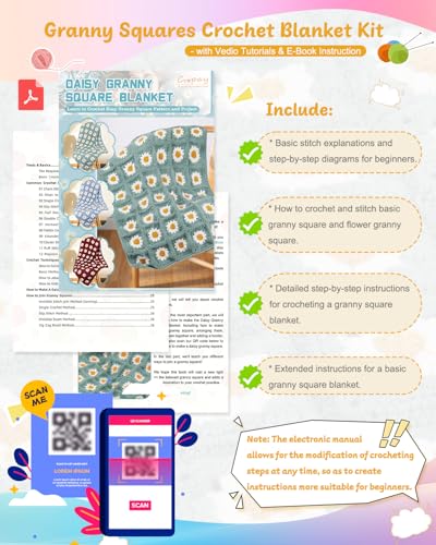 Coopay Crochet Kit for Beginners, Granny Square Blanket Kit, Blue-Purple - color: Blue-purple - Daisy