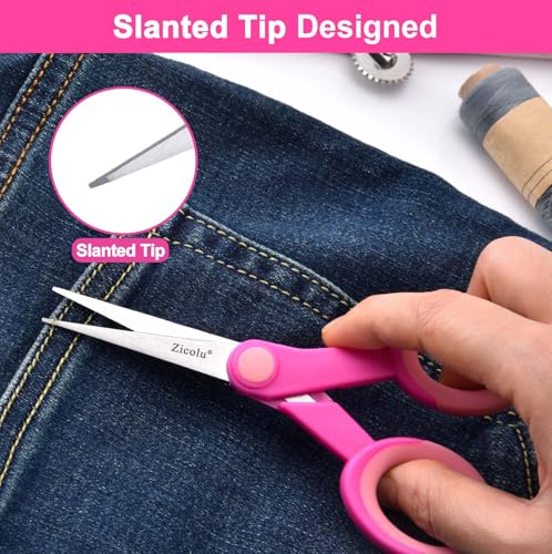 Zicolu 5" Embroidery Scissors, Small Sewing Scissors with Fine Tip for School Office Home Scrapbooking Crafting Quilting Knitting Cross Stitch Crochet Cutting Fabric Paper Thread Yarn, 3-Pack, Pink - size: 5.4"