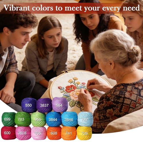 Soft 1500Y 15 Pearl Balls Cardinal Size 8 Rainbow Colors for Crochet Hardanger Cross Stitch Needlepoint Hand Embroidery - color: Rainbows Series