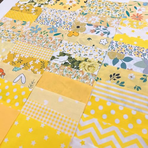 Cotton Fabric DIY Making Supplies Quilting Patchwork Fabric Fat Quarter Bundles DIY for Quilting Cotton Patchwork Cushions (42pcs Yellow, 10cm*10cm) - color: 42pcs Yellow, size: 3.9" x 3.9"
