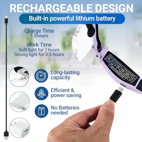 YOCTOSUN Magnifying Glasses with Light, 0.75X-4.0X Headband Magnifier - color: Purple