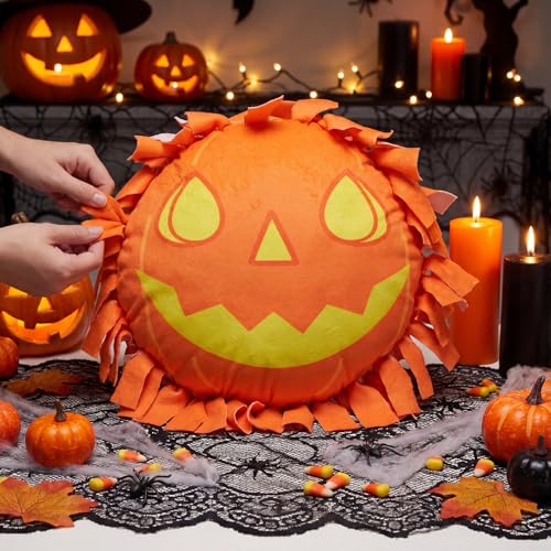 Weysat 6 Sets Halloween Pumpkin Tied Pillow Craft Kit Jack-O'-Lantern DIY Pillow Craft Gifts with Pumpkin for Halloween Home Decorative Couch Sofa Classroom Giveaways - style: Halloween Pumpkin