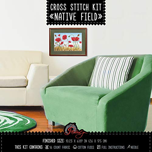 Povitrulya Native Fields Embroidery Kit with Poppy Flowers Counted Cross Stitch Pattern - color: Native Fields