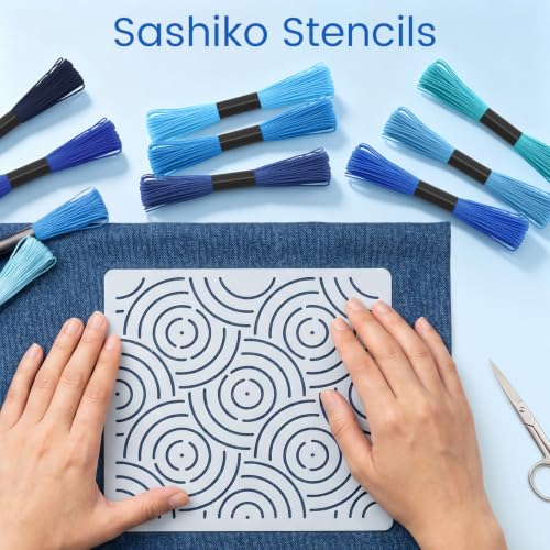 Sashiko Kit, Includes Sashiko Thread, 100% Cotton Fabric, Needle, Thimble, Threader, and Sashiko Pattern Template. Ideal for Sewing Beginners, Mending, and Hand Quilting. (20) - color: 20