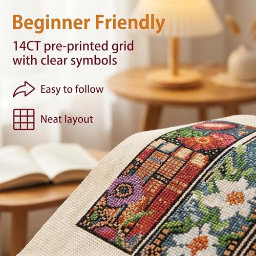 Mushroom Flowers Counted Cross Stitch Bookmark Kit for Adults Beginners - color: SQJ005-01