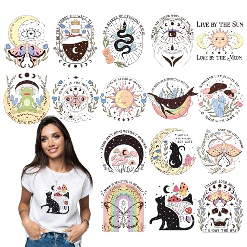 16 Pcs Flower Butterfly Cat DTF Transfers Ready to Press - style: Mystical