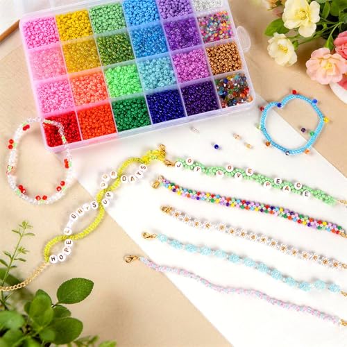 OuMuaMua Small Glass Seed Beads Kit for Bracelets Jewelry Making, 3mm