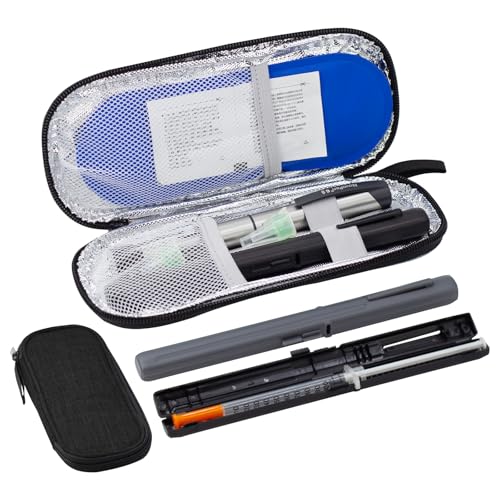 sijidou Insulin Cooler Travel Case with 80g TSA Approved Ice Pack for Diabetes Drug & Insulin Pen Insulated Cooling, Equipped with 2 Pre-filled Syringe Holder Case, Suitable for Dialy Life and Trips - size: Black