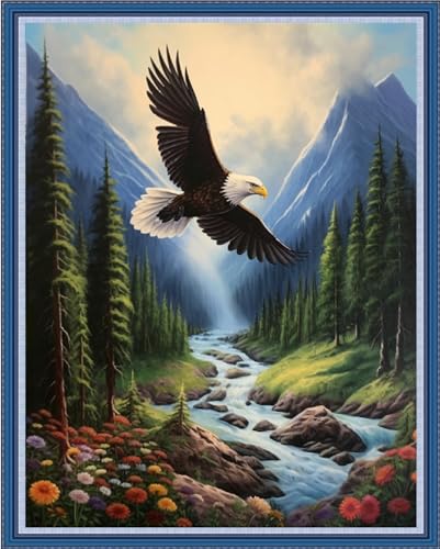 Dimensean Stamped Cross Stitch Kits Full Range of Embroidery Patterns Starter Kits for Beginners Adult DIY Cross Stitches Needlepoint Kits 11CT-Eagle Scenery 16x20 inch - color: Craftpattern59