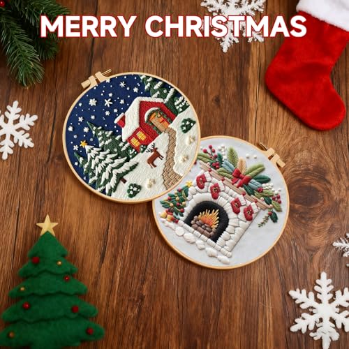 BBLYBD Christmas Embroidery Kit, 4 Set Embroidery DIY Starter Kit, Cross Stitch Kits with Pre-Printed Embroidery Fabric, Hoops, Step-by-Step Instructions, Color Threads & Needles (Christmas-4 Set) - color: Christmas-4 Set